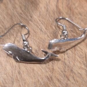 New Rhodium Plated Whale Earrings Surgical Steel